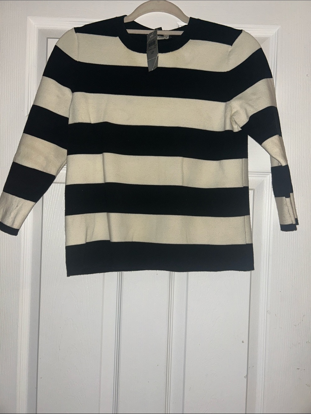 Ann Taylor Black and White Striped Crew Sweater